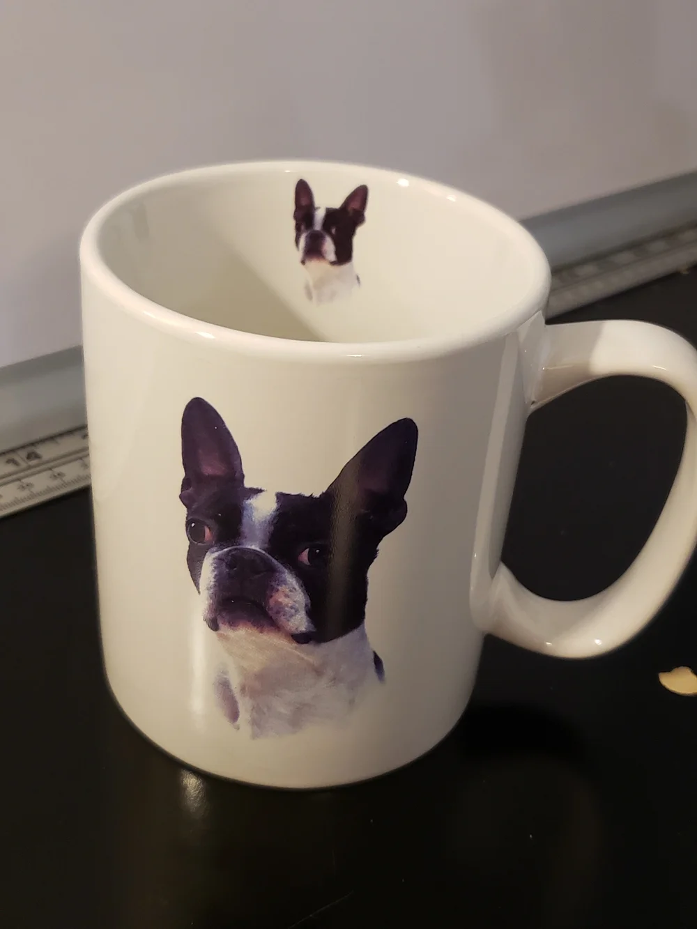 White Ceramic Mug with Black and White Boston Terrier Photo